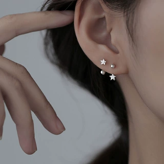 锆石星星耳钉少女心网红个性防丢螺丝耳骨钉中性风简约五角星耳环