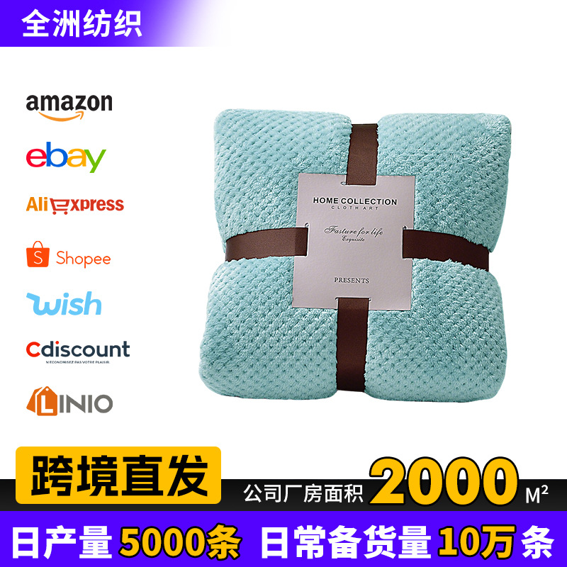 跨境毯子加厚菠萝格毛毯纯色网眼法兰绒毛毯贝贝绒外贸礼品毯批发