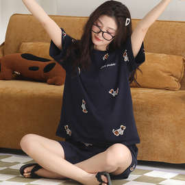 带胸垫夏天睡衣女款2026新款夏季短袖带胸垫短裤纯棉腊肠狗家居服