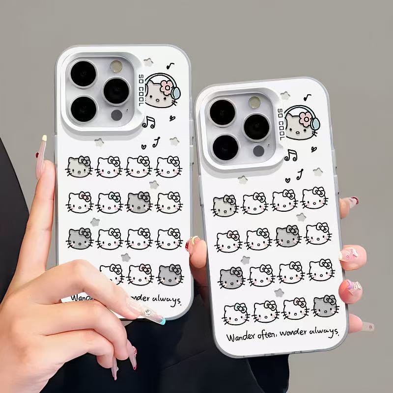 Suitable for Apple 16Promax Mirror Phone Case 12/13Pro New Creative Cartoon Headphones Kitten iPhone