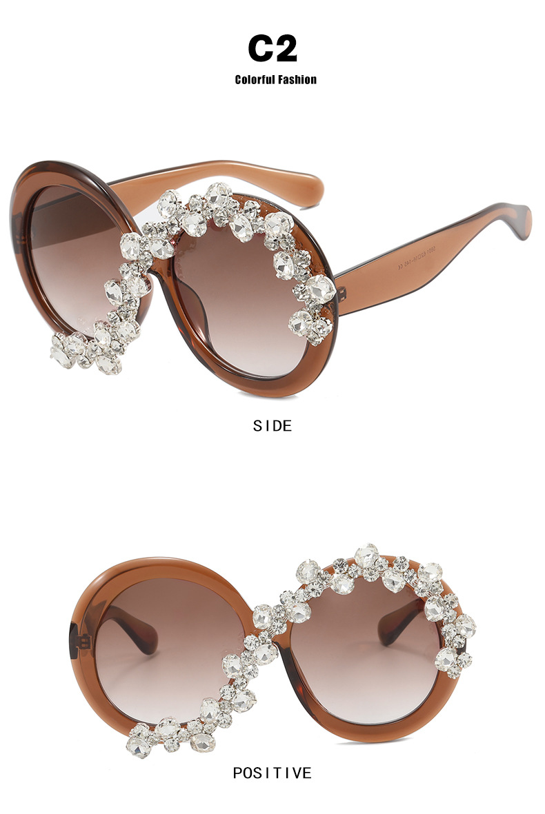 Round Frame Glasses Style Outdoor Occasion Round Pattern Exaggerated Round Ac UV400 Protection Round Frame Diamond Full Frame Women's Sunglasses