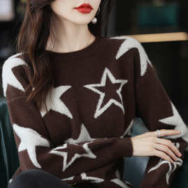 小众星星圆领羊毛衫毛衣女欧洲站冬季新款潮设计感宽松羊绒衫批发