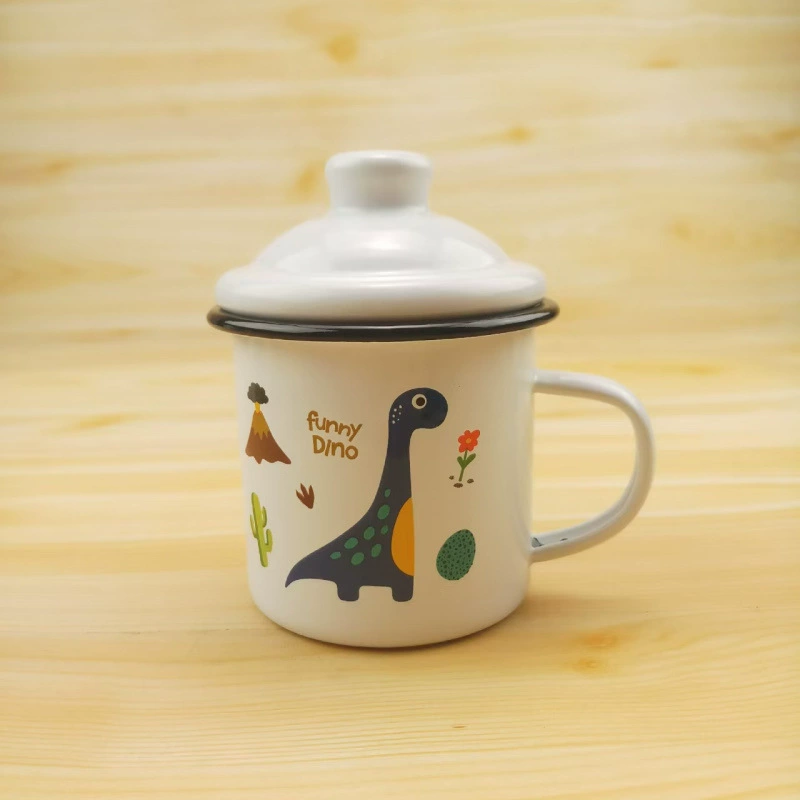Enamel dinosaur cup children's pattern optional with lid large capacity thickened water cup cartoon cup beautiful mug