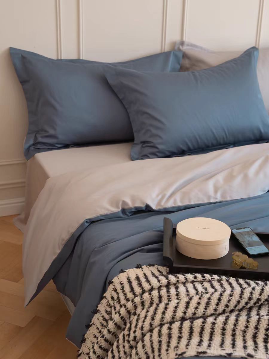 El estilo nórdico de 100 cortesía de satín largo algodón de cuatro piezas de algodón puro simple de color sólido sábanas de cama de algodón