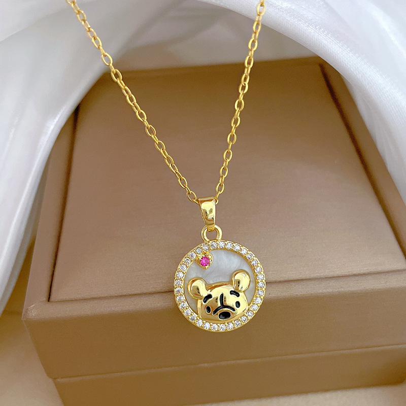 Gorgeous Bear Knot Necklace With Diamond Pendant In Titanium Steel_voghion.com