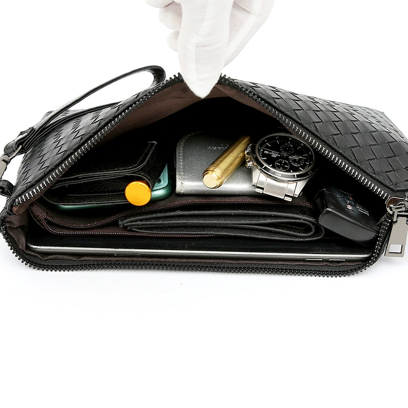Woven small clutch bag, trend hand loop bag, genuine leather
