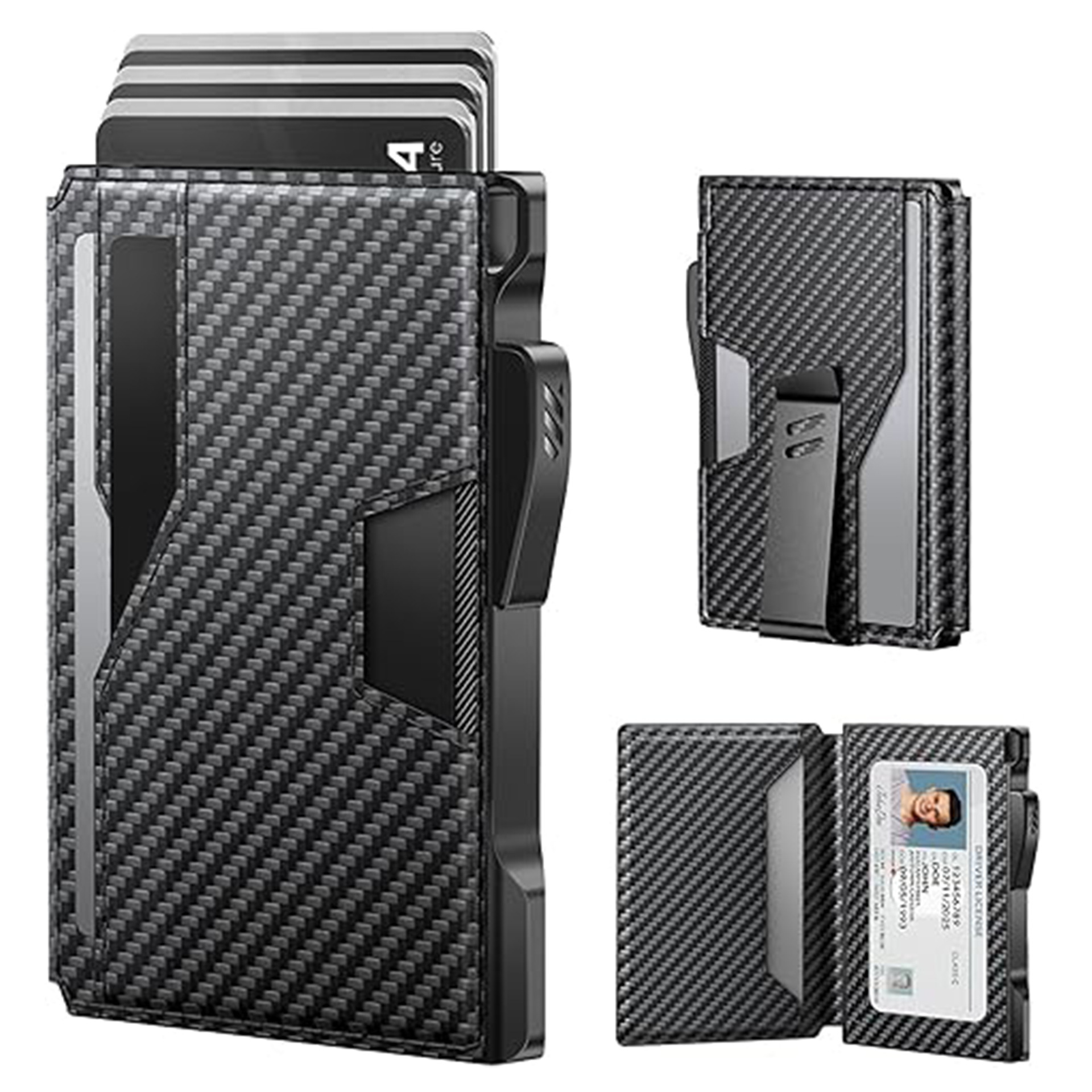 Amazon portátil bolsa de tarjetas metálicas ultra delgadas fibra de carbono cepillo antirrobo RFID funda de tarjetas simple cartera de negocios para hombres