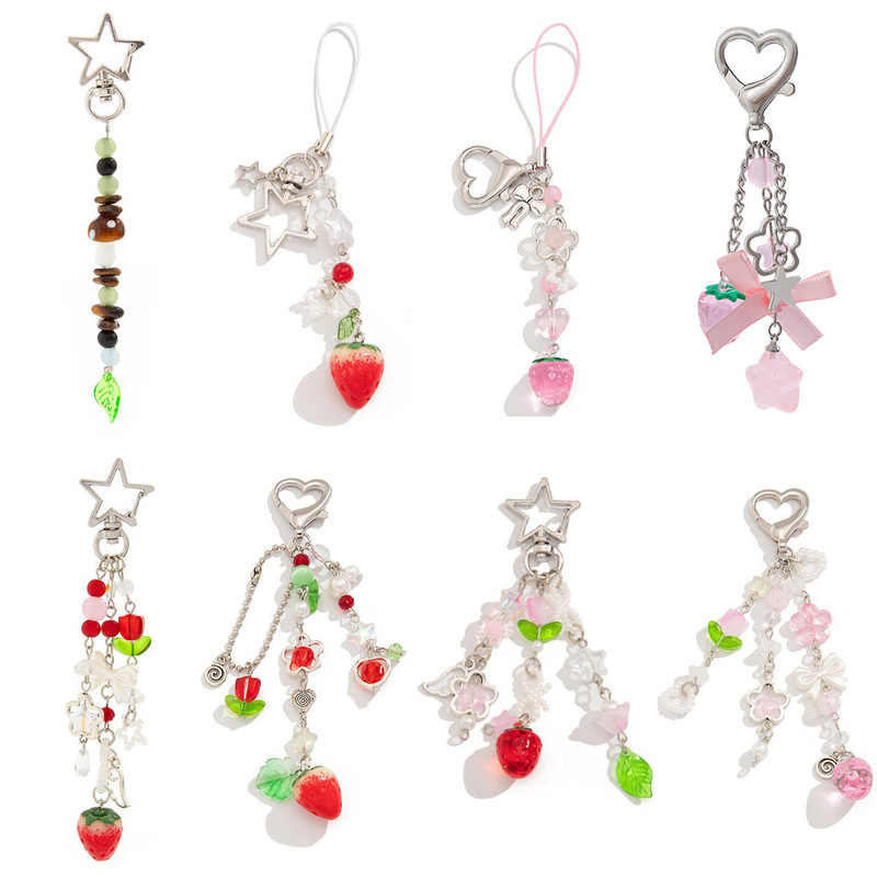 Cross-border Flower Fat Star Hanging Ornaments Pastoral Fresh Y2K Spice Girl Bag Pendant Strawberry Bow Keychain