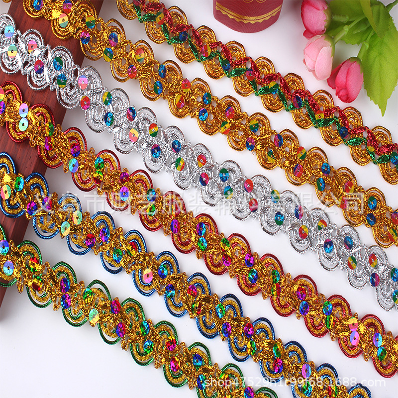 Manufacturer wholesale gold and silver wire sequin lace ethnic color…