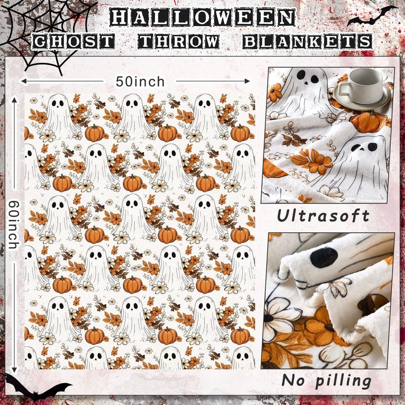 ハロウィーンかわいいボヘミアン風幽霊フランネル毛布秋カボチャ毛布ソファーベッドパーティー装飾|undefined