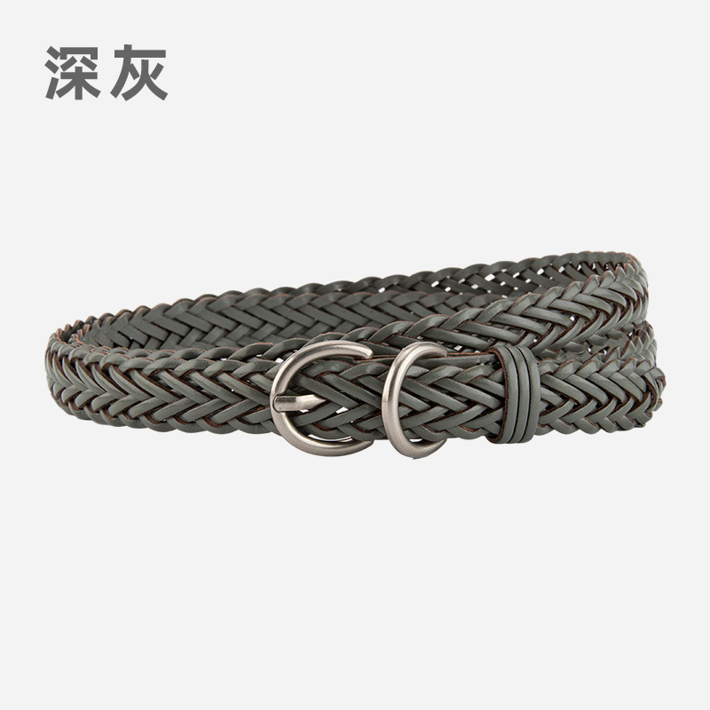 新款编织皮带女针扣免打孔百搭细裤带女士装饰连衣裙带复古皮带女|undefined