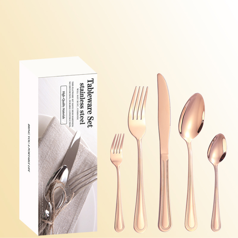 Productos de venta caliente transfronteriza cubiertos de acero inoxidable 20 / 30 juegos de doble línea 5 juegos de piezas principales cuchillo de filete de comida occidental tenedor cuchara set