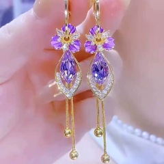 气质高级感锆石花朵流苏耳环女轻奢小众设计感耳坠时尚百搭耳饰潮