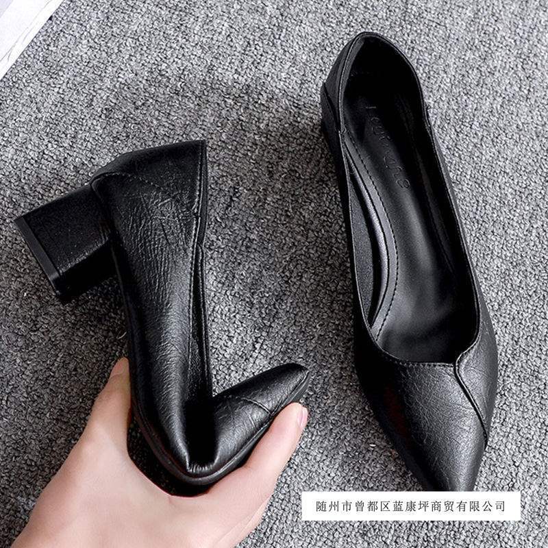 Flight Attendant Long Standing Work Shoes Black Interview Hotel Professional Shoes Real Soft Leather High Heel Leather Shoes Spring & Fall Thick Heel Women's Shoes