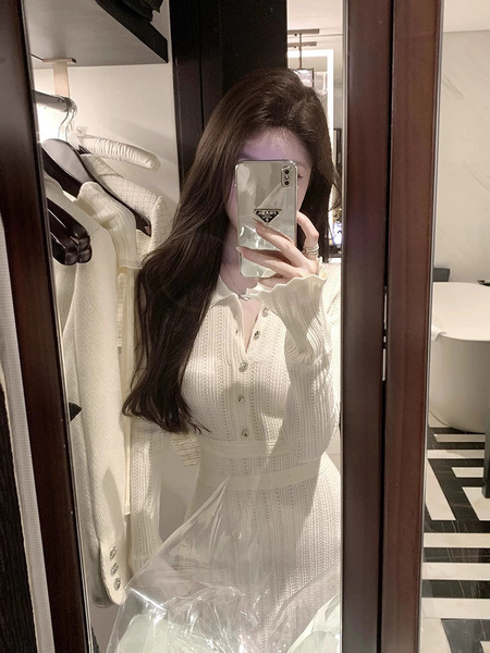 Autumn beige knitted dress