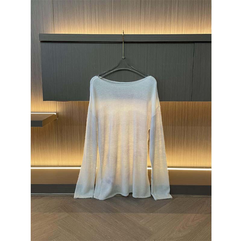 Piac/Alpaca off-shoulder blouse! High-grade gradient purple design long sleeve loose lazy style top women