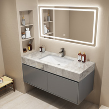 现代简约岩板陶瓷台下盆浴室柜组合套装卫生间洗手盆洗脸池台面柜