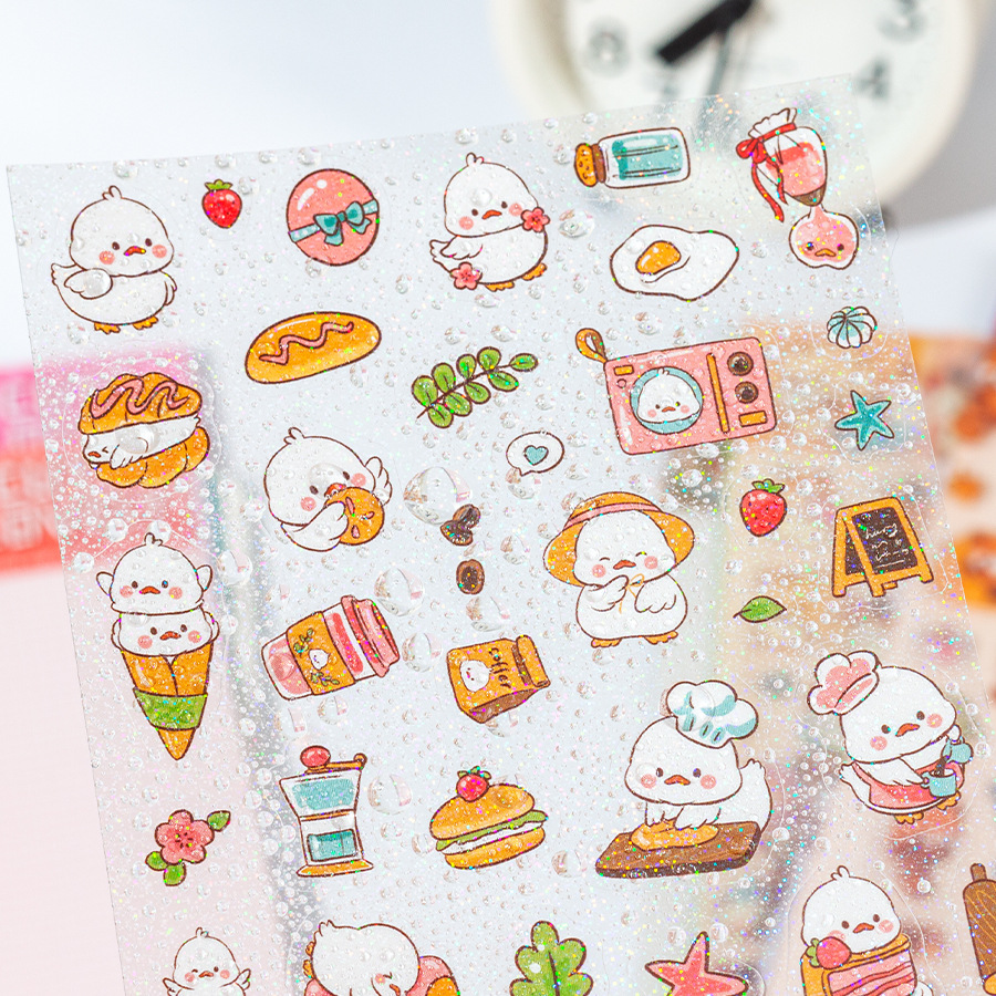 Brilliante linda mascota dibujos animados transparente impermeable pegatinas de pet diy pegatinas de diario de cuentas de mano dibujos animados animal fino flash pegatinas de cuentas de mano