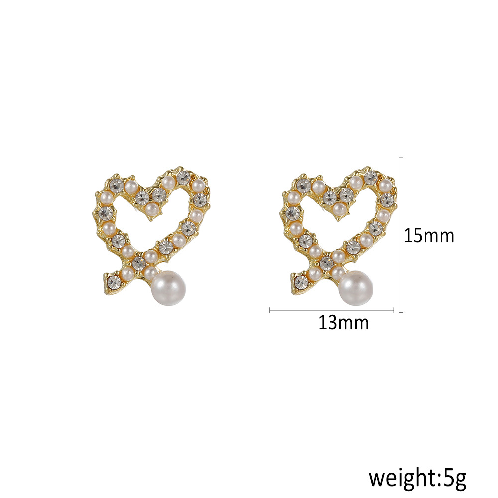 Sterling Silver Needle Korean Style Sweet Elegance Love Heart Stud Earrings Personalized Fashion Pearl Earrings Factory Earrings Female Wholesalepicture1