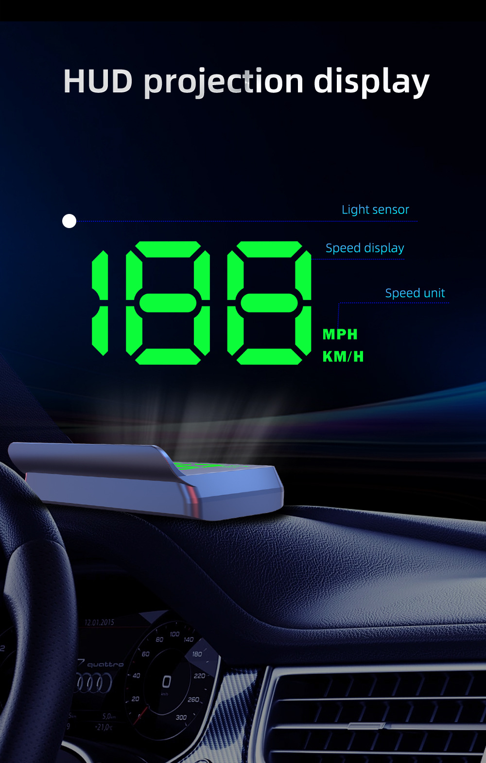W2 Head-Up Display (HUD) for cars, universal speedometer, GPS, high-precision vehicle instrument projector for new energy vehicles