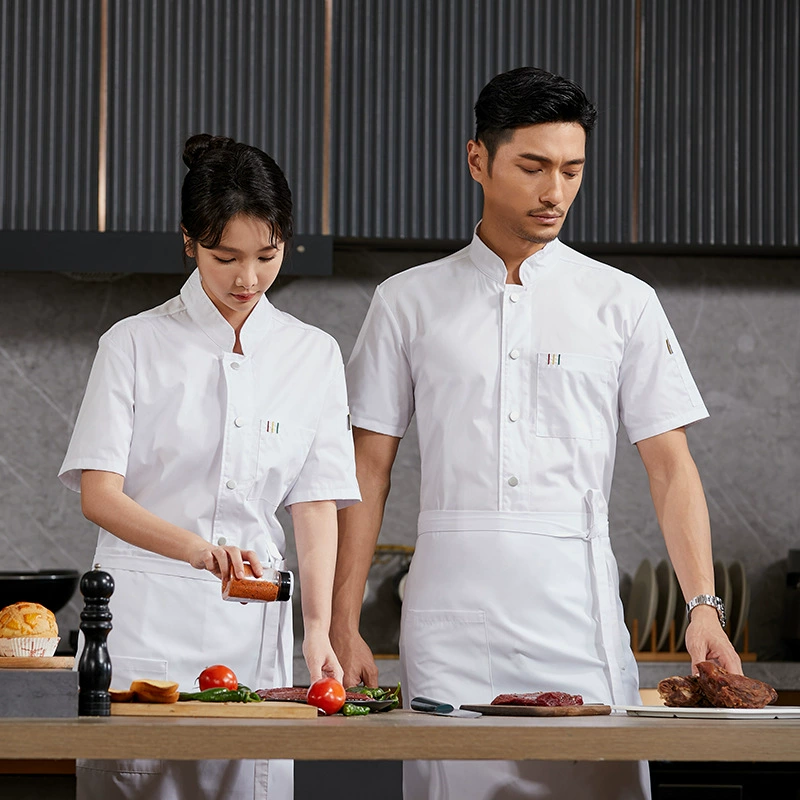 High-end chef work clothes for men short-sleeved summer breathable network hotel western restaurant hotel kitchen chef catering