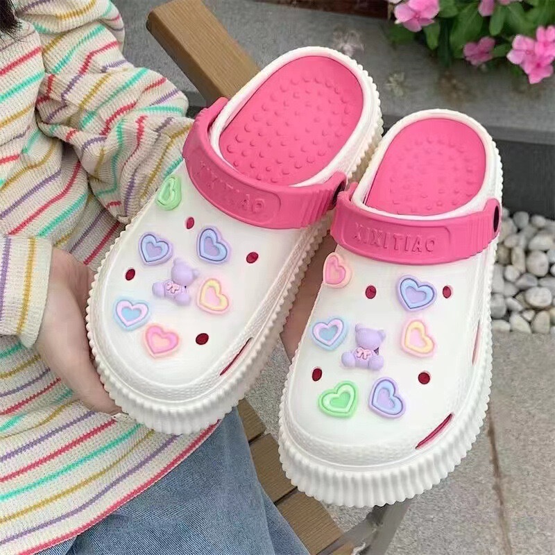 2025 New Cave Shoes Women's Summer Outer Wear Girl's Heart Cute Sandals and Slippers Cartoon Thick Sole Heightened Baotou Slippers