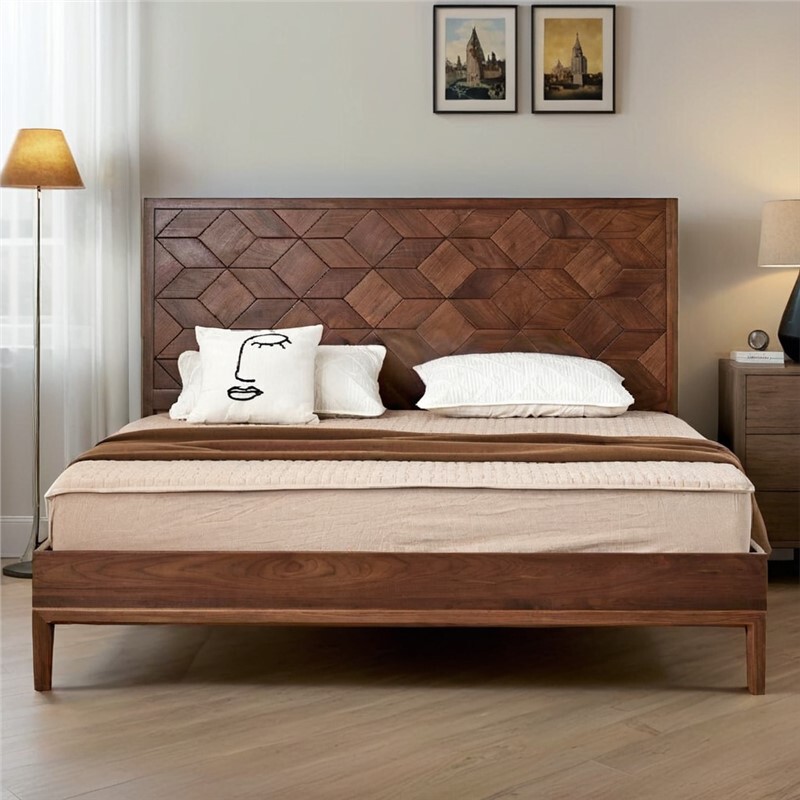 North American Black Walnut Cube Bed Modern Minimalist Nordic Solid Wood Bedroom Furniture Cherry Wood Master Bedroom Double Bed