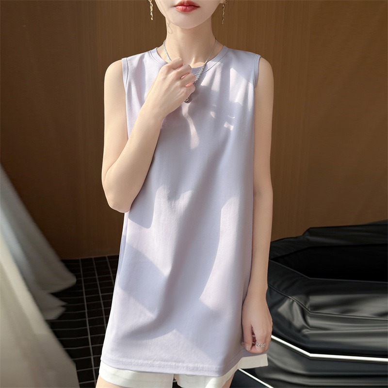 High-End Quality Ice-Cool Cotton Sleeveless Vest for Women, Round Neck, Mid-Length T-Shirt, Slimming and Refreshing Base Layer Pullover Top High-End Quality Ice-Cool Cotton Sleeveless Vest for Women, Round Neck, Mid-Length T-Shirt, Slimming and Refreshing Base Layer Pullover Top