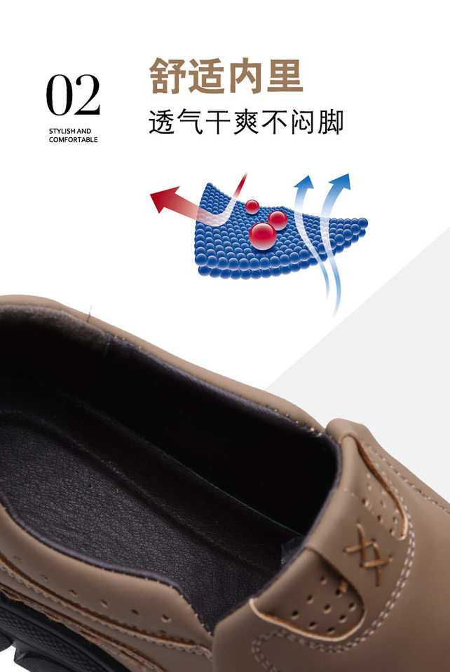 Giày lười nam da mềm đế bằng chống trượt miệng nông thoáng khí — kaki, đen chi tiết 9