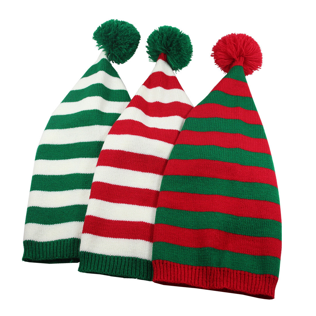 Adult knitted Christmas hat Elf Santa Beanies Red and green knitted crochet hat_voghion.com