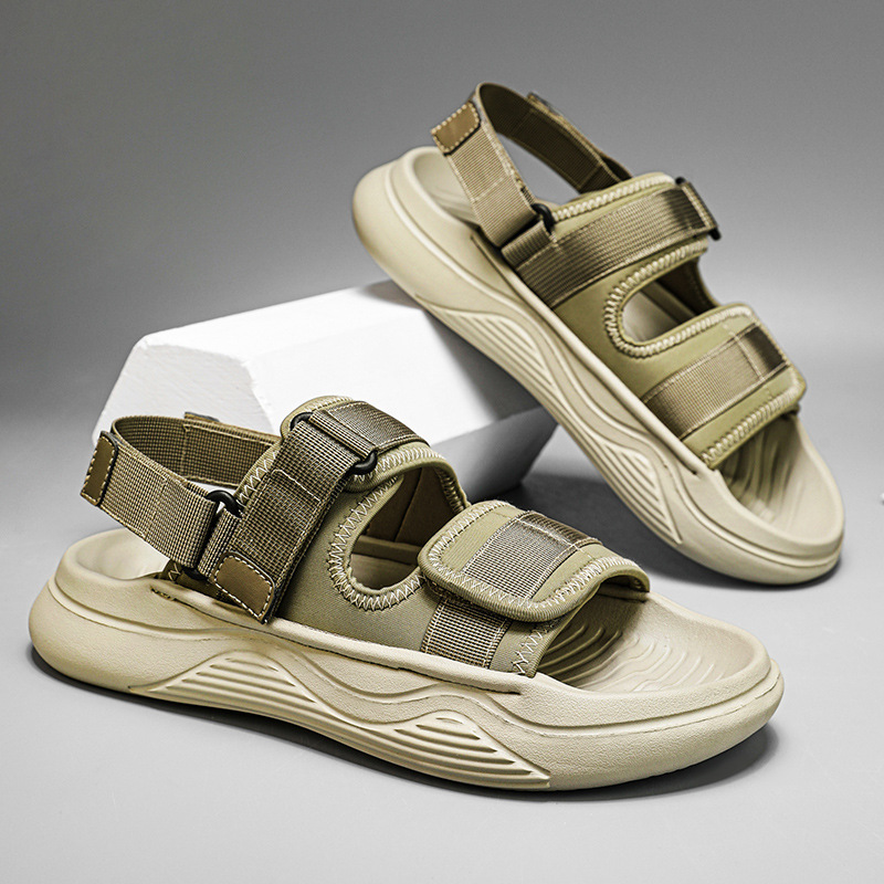 Sandalias de nuevo estilo para hombre, zapatos de playa de ocio deportivos de plataforma transpirables, zapatillas de color sólido antideslizantes al aire libre con velcro