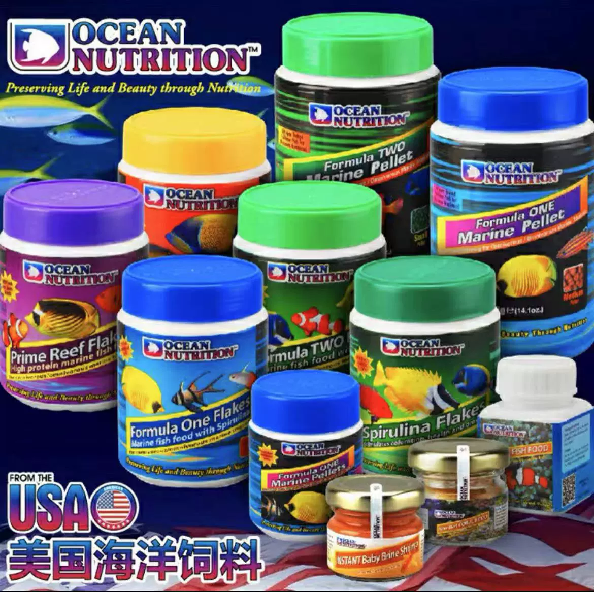 Американский Океанский бренд Корм для рыбы Большие, средние и маленькие чесночные гранулы, рыбные хлопья, мясо, Вегетарианская морская рыба, открытый корм для рыбы
