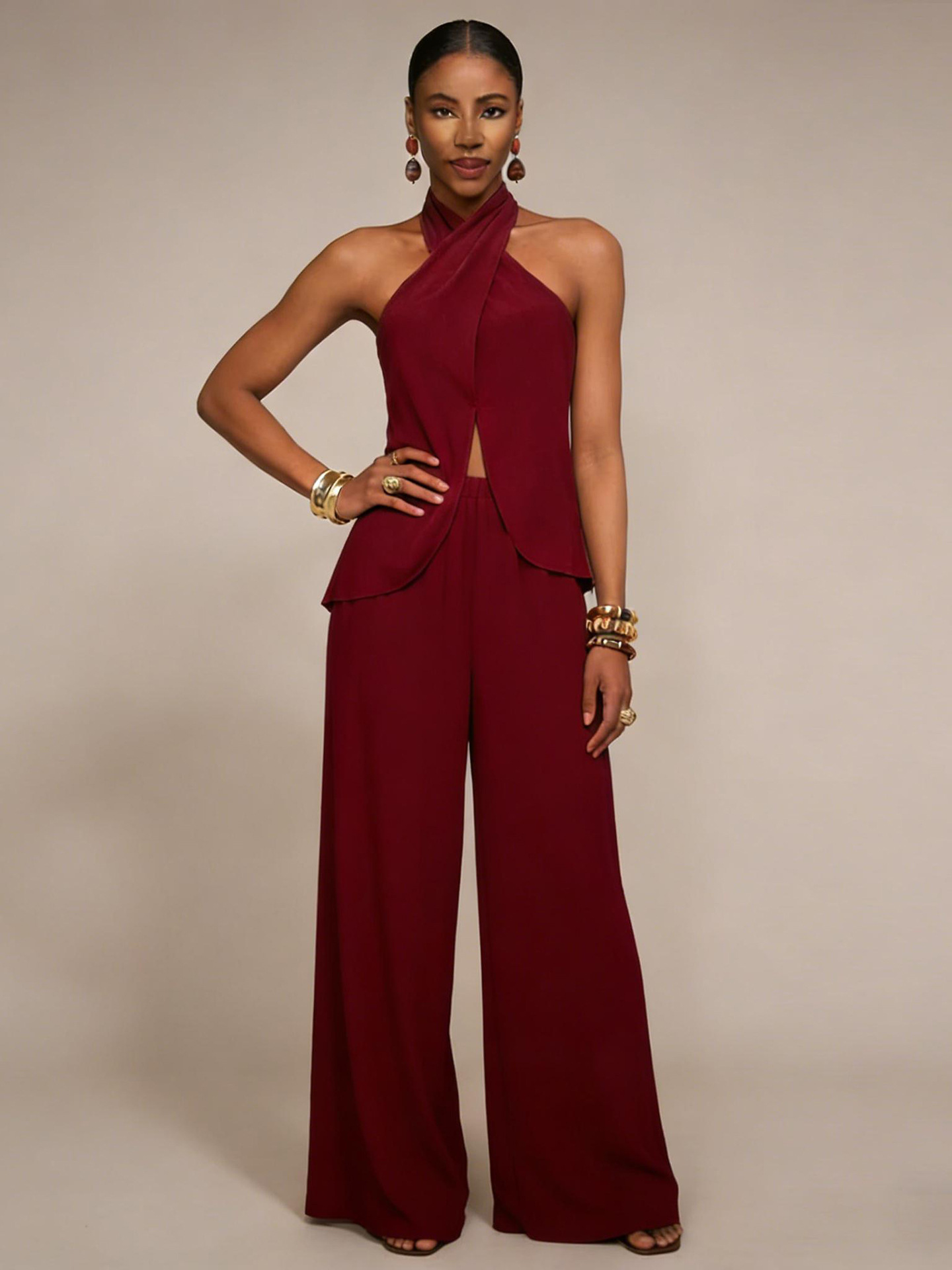 2026 New European And American Women's Clothing Off Shoulder Sleeveless Fashion Trousers Fashion Casual Set_ecoleips.com