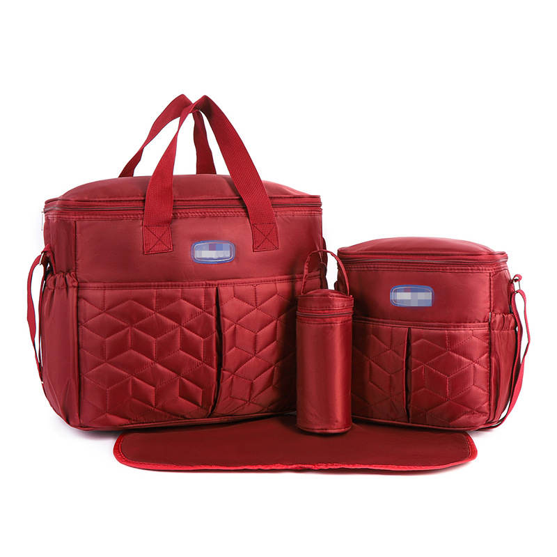 Conjunto de Cinco Piezas de Bolsa Maternal Acolchada con Diseño de Cuadros, Bolsa Maternal Multifuncional de Gran Capacidad para Guardar Pañales, de Hombro o Cruzada