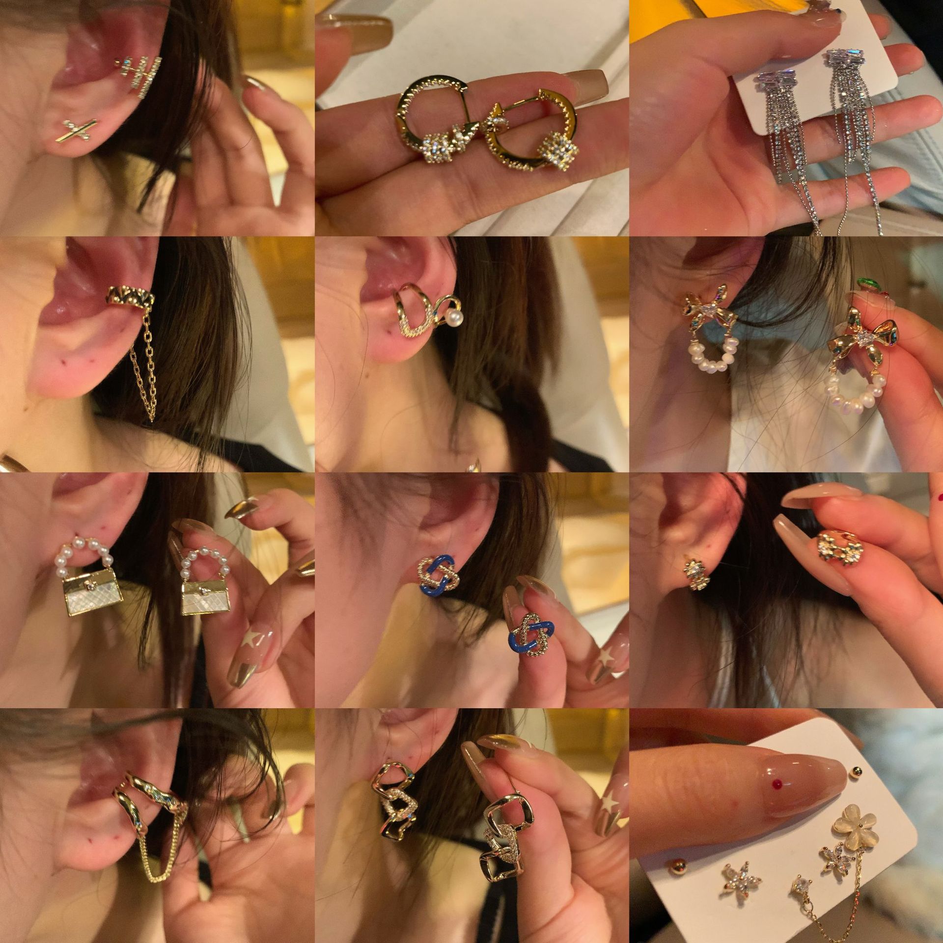 Aguja de plata, circón, diamantes, pendientes geométricos, lujo ligero, pendientes simples, de alta gama, pendientes, temperamento, pendientes de todo fósforo, mujeres al por mayor