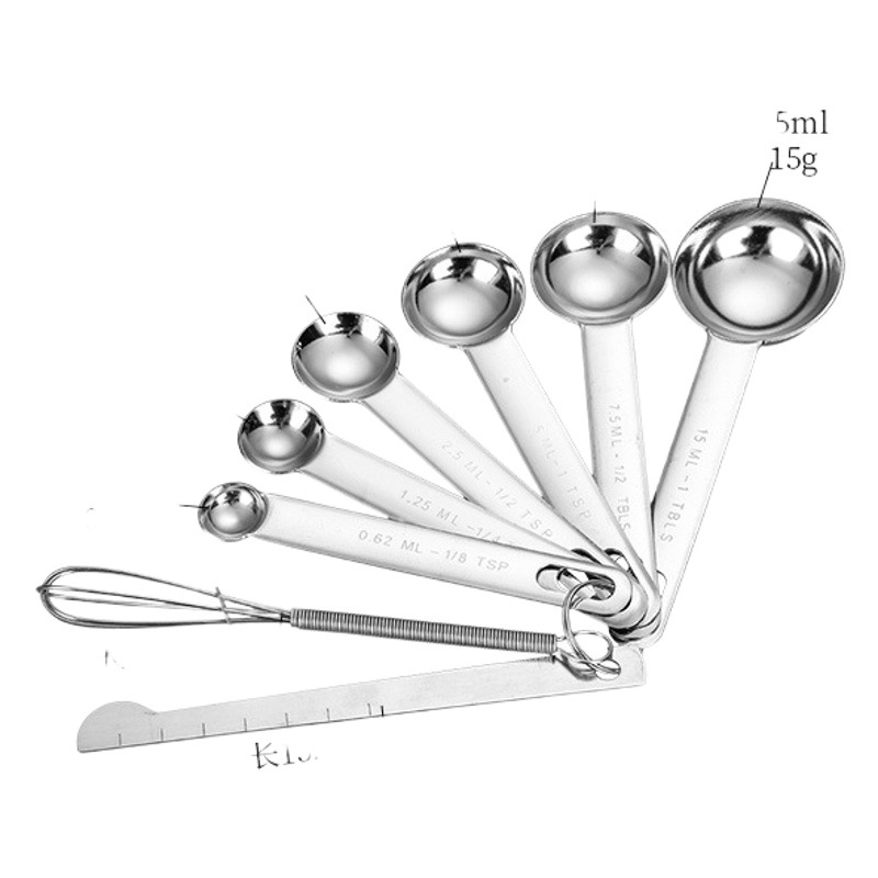 Cross-Border Stainless Steel Measuring Spoon Measuring Cup Set Kitchen Baking Tools Measuring with Scale with Seasoning Measuring Spoon Measuring Spoon