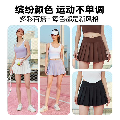 Women's two-piece pleated sports short skirt with back pockets, high-waisted, slimming, casual outerwear, badminton and tennis skirt