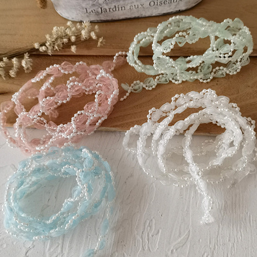 Rose yarn woven pearl trim lace accessories clothing fabric pillow decoration baby clothes curtain decoration lace