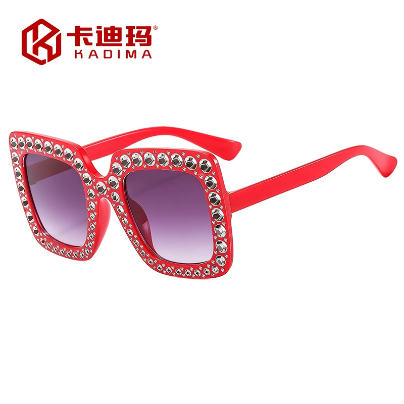 Retro Square Sunglasses, Multicolour European Style, Oversized Rhinestone Frame