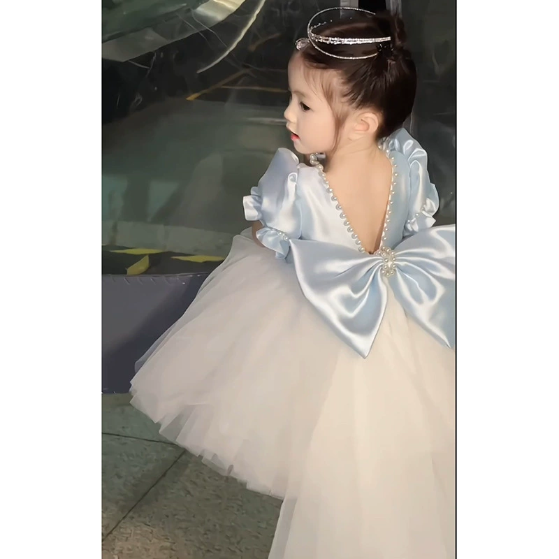 Blue cute small princess costume girl's with bow, Birthday gift, tutu skirt