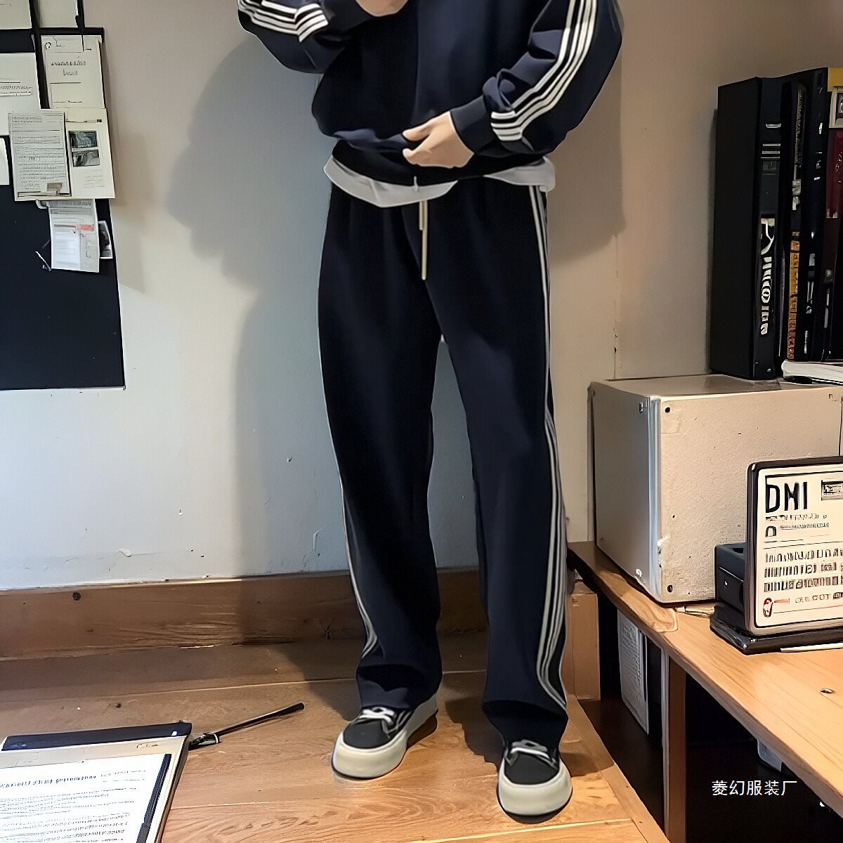 (2개) 봄 남자 스탠드 칼라 웨빙 드레이프 편안한 맞춤 캐주얼 한국식 스포츠 세트 트렌디 한 커플의 스웨터 팬츠 세트