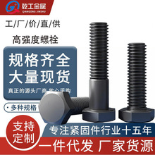 12.9级发黑高强度外六角螺栓黑色六角头螺钉半牙全牙加长螺栓螺钉