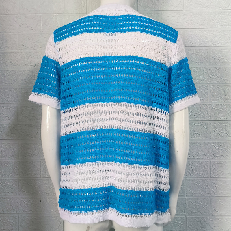 Men's Knit Shirt With Turn-down Collar And Color Block Design_voghion.com