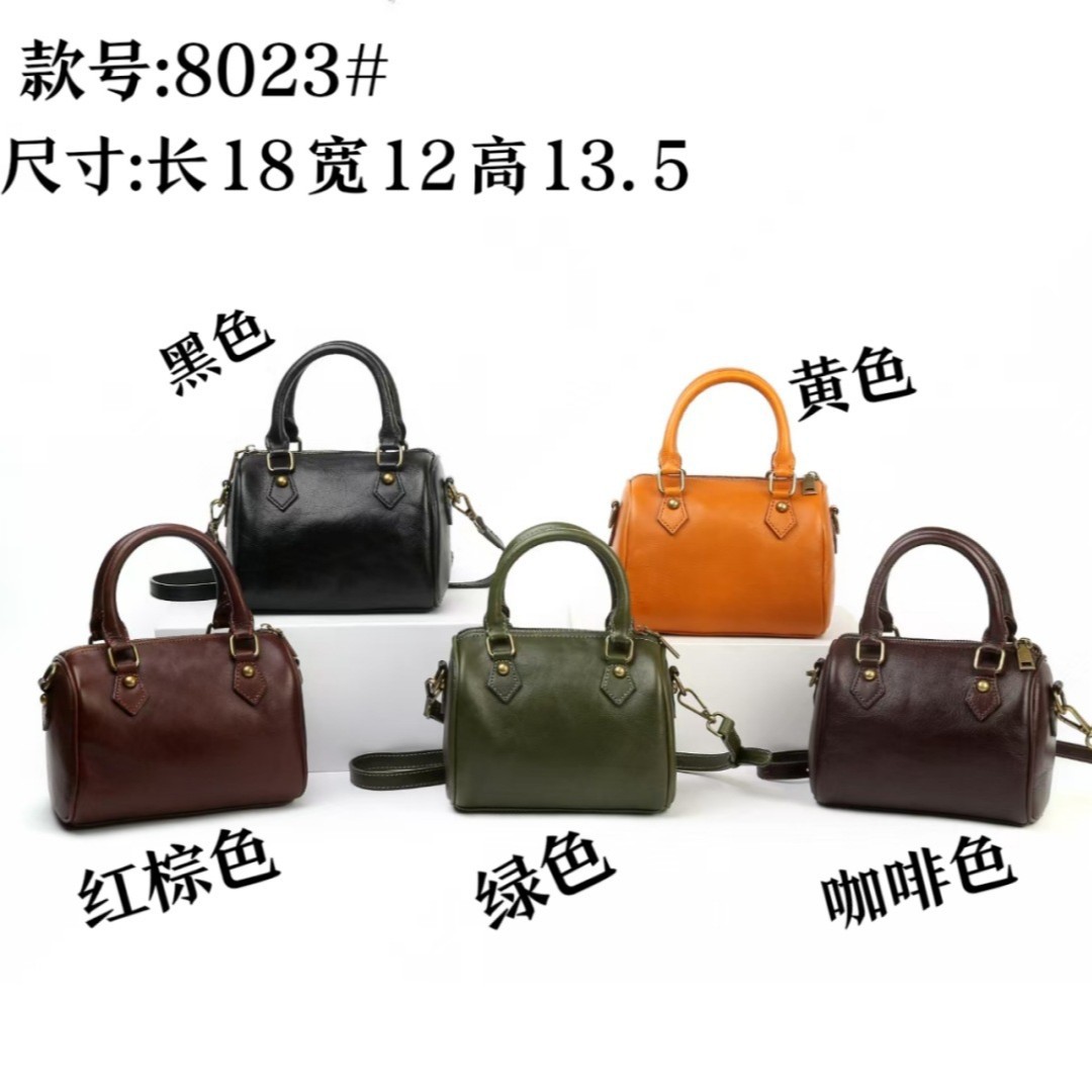 2025 New Genuine Leather Women's Bag American Retro Handbag Commuter Boston Bag Top Grain Cowhide Crossbody Bag - Thumbnail 4