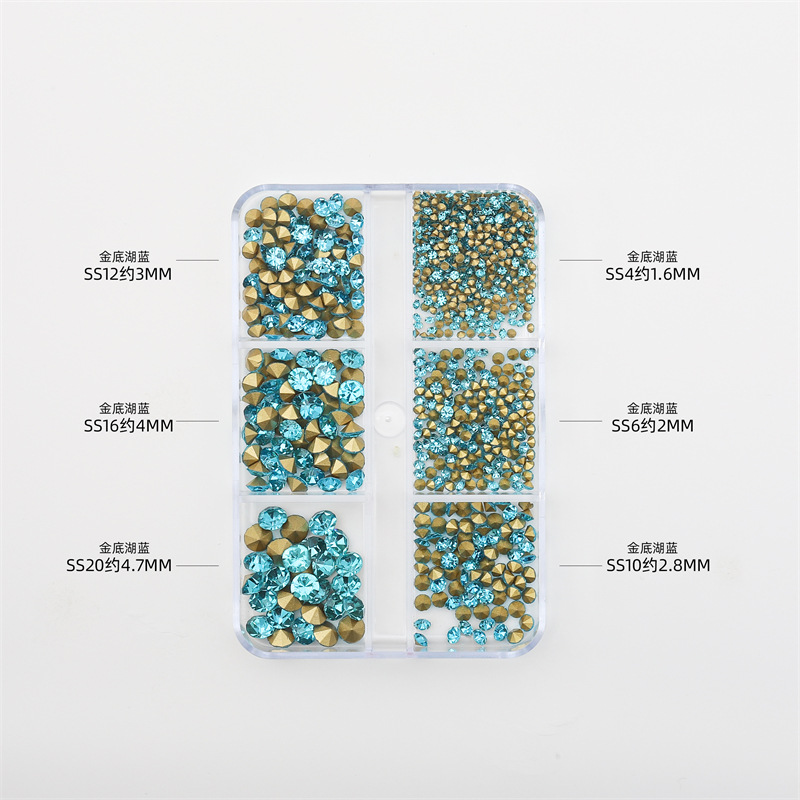 Internet celebridad nuevo estilo manicura pila diamante 6 rejilla en caja blanco rosa puntiagudo inferior diamante rhinestone nail joyería al por mayor