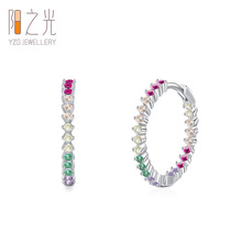 S925纯银彩色锆石耳环欧美轻奢小众糖果色镶钻精美耳扣圣诞节礼物