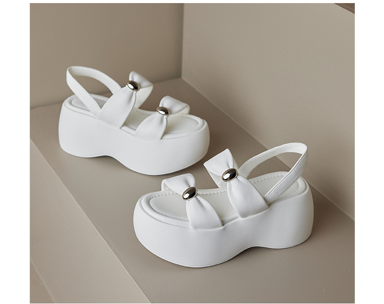 Sandal nữ đế xuồng dày 8cm quai ngang hở mũi phong cách La Mã — đen, trắng chi tiết 19