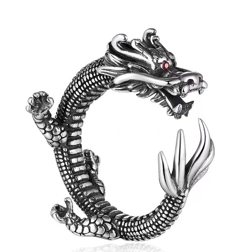 Chiba Taiyin Retro Silver Dragon Ring Men's Trendy Single Noble Retro National Style Animal Shape Index Finger Ring