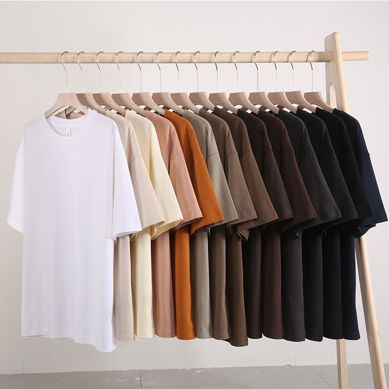 Export quality 280g heavy weight double yarn cotton round neck short sleeve t-shirt men's fashion brand solid color drop shoulder jacket wholesale women