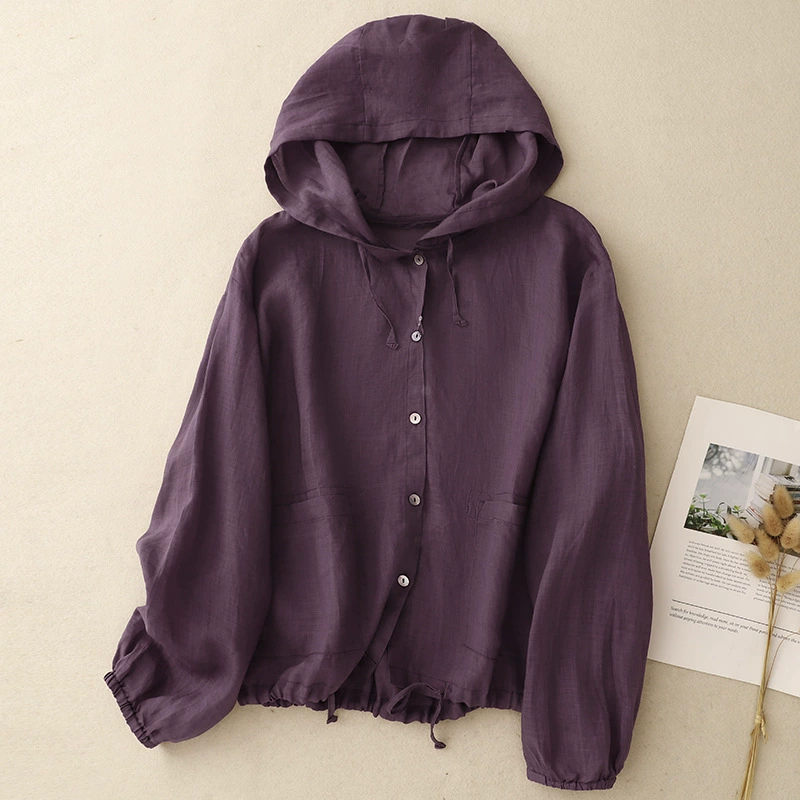 Summer hoody, breathable long-sleeve, sun protection clothing, jacket, cotton and linen, plus size
